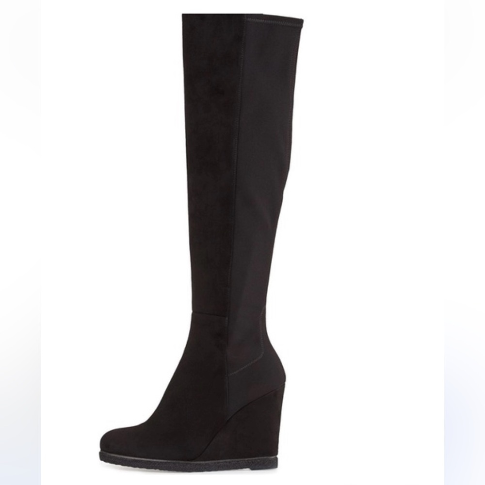 Stuart Weitzman Sleek Black Over-the-Knee Wedge Boots